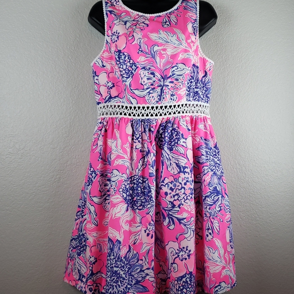 Lilly Pulitzer Pink Floral Sundress with Blue and White Accents